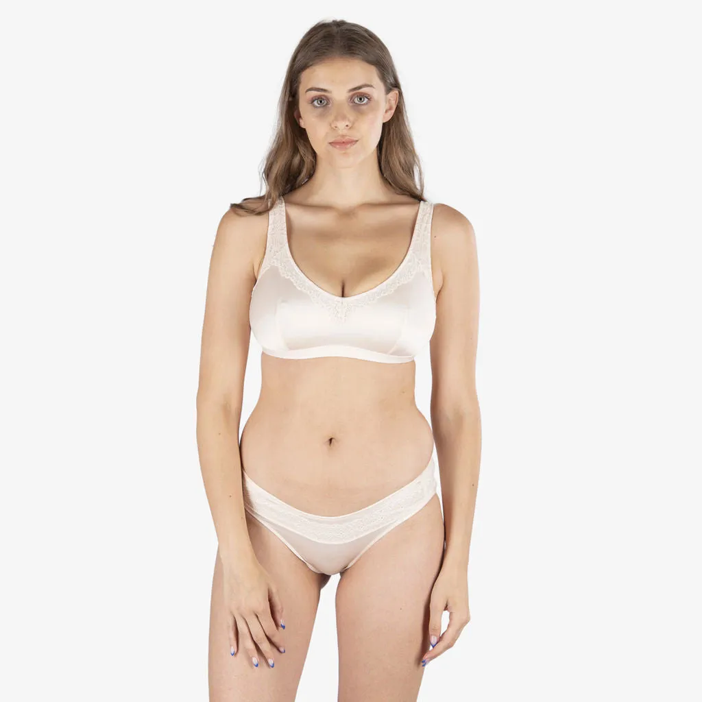 Eco-Friendly Wireless Bra: 100% Pure Silk & Organic Cotton - Champagne