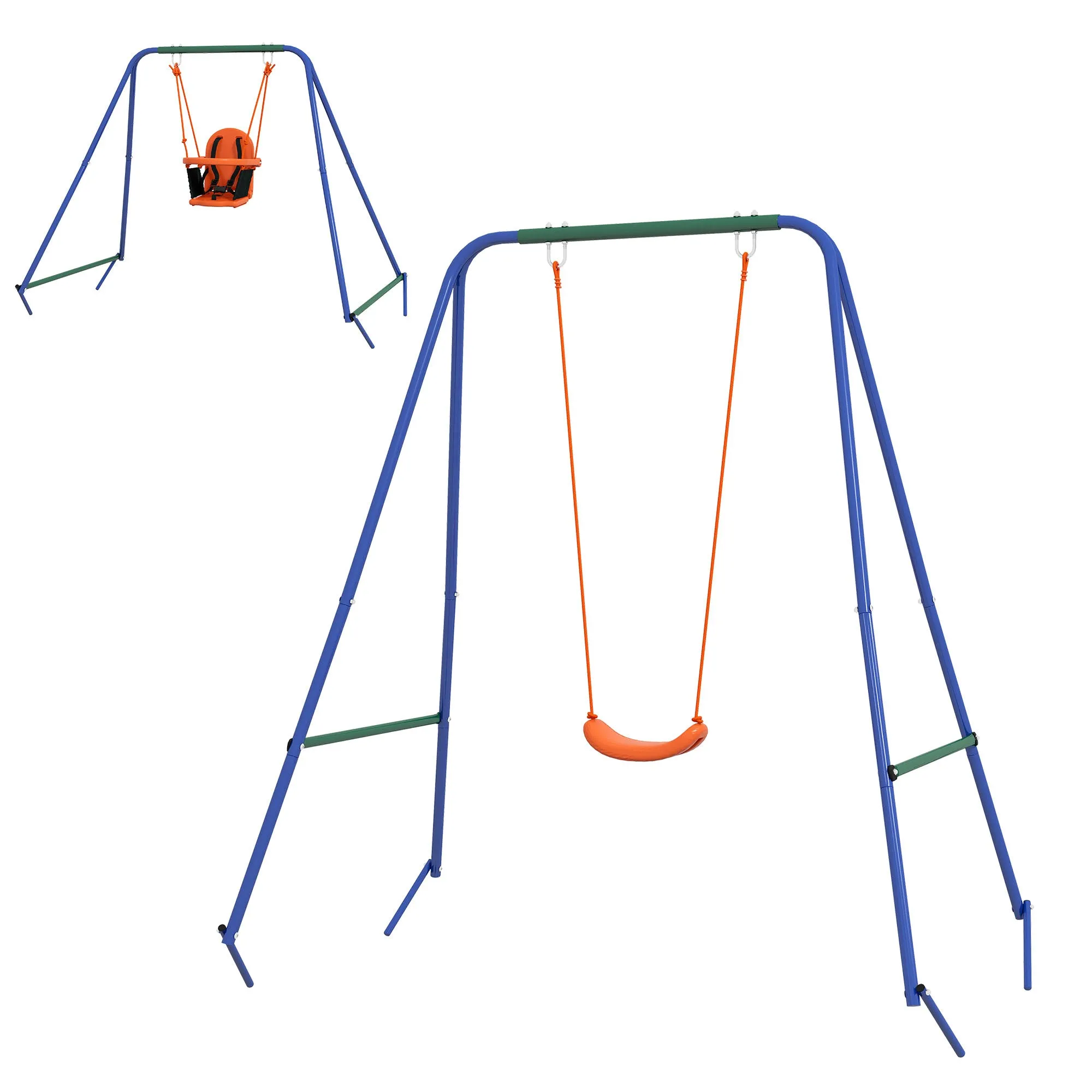 2 In 1 Metal Frame Nursery Swing w/ Comfortable Seat Safety Belt Orange