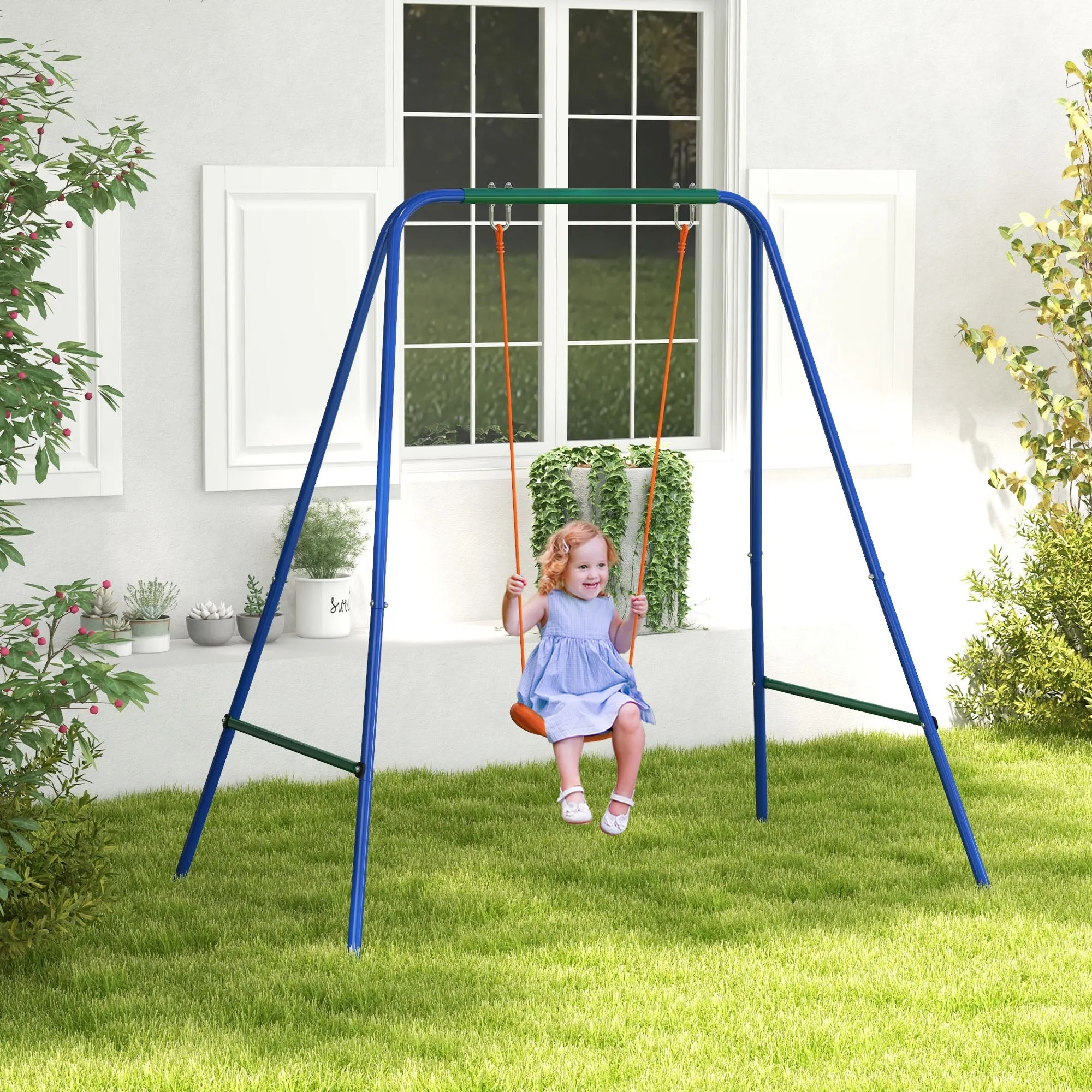 2 In 1 Metal Frame Nursery Swing w/ Comfortable Seat Safety Belt Orange