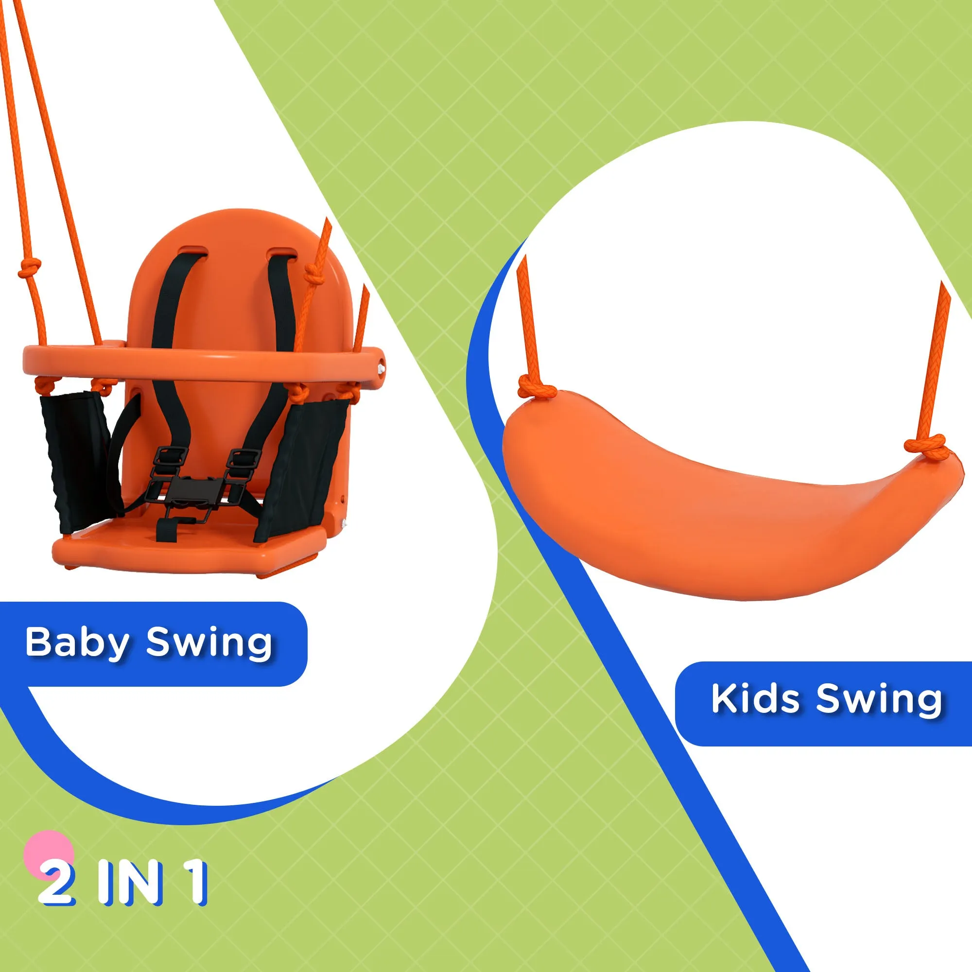 2 In 1 Metal Frame Nursery Swing w/ Comfortable Seat Safety Belt Orange