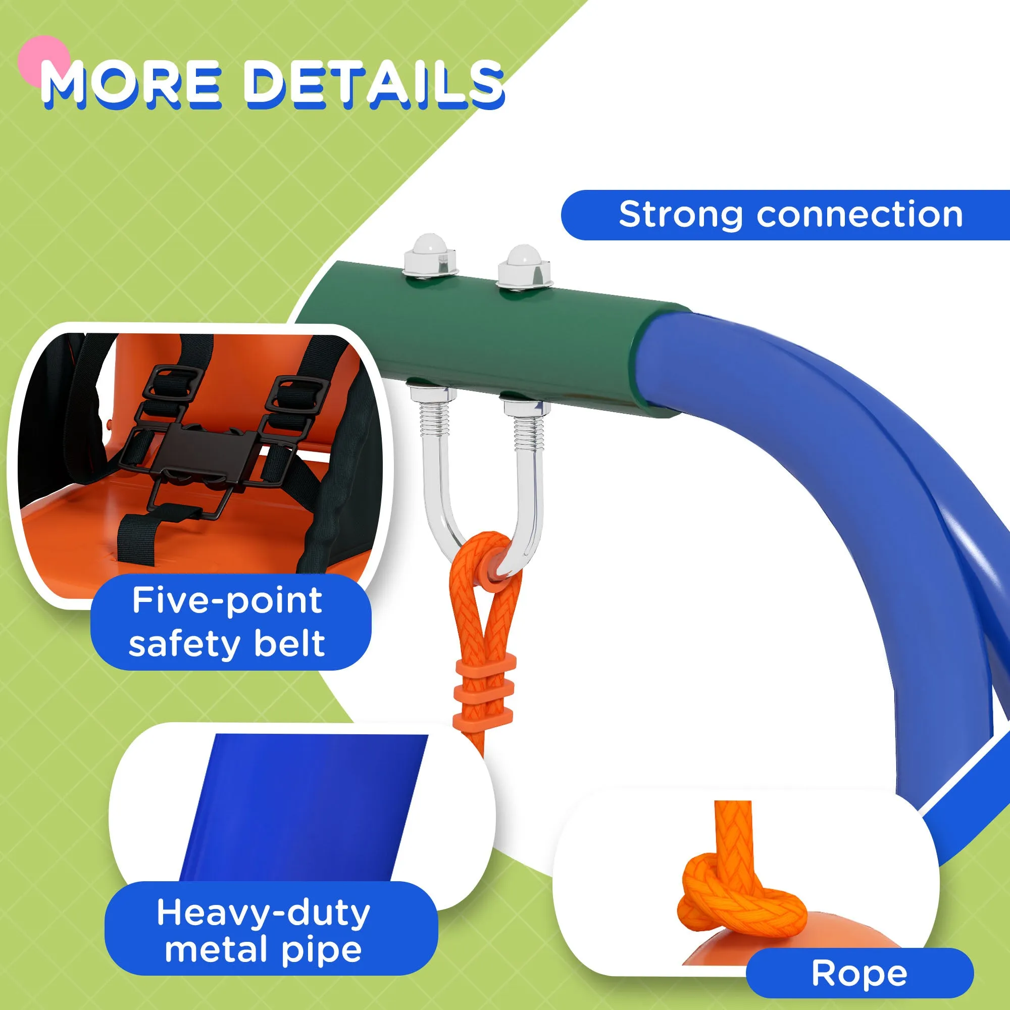 2 In 1 Metal Frame Nursery Swing w/ Comfortable Seat Safety Belt Orange