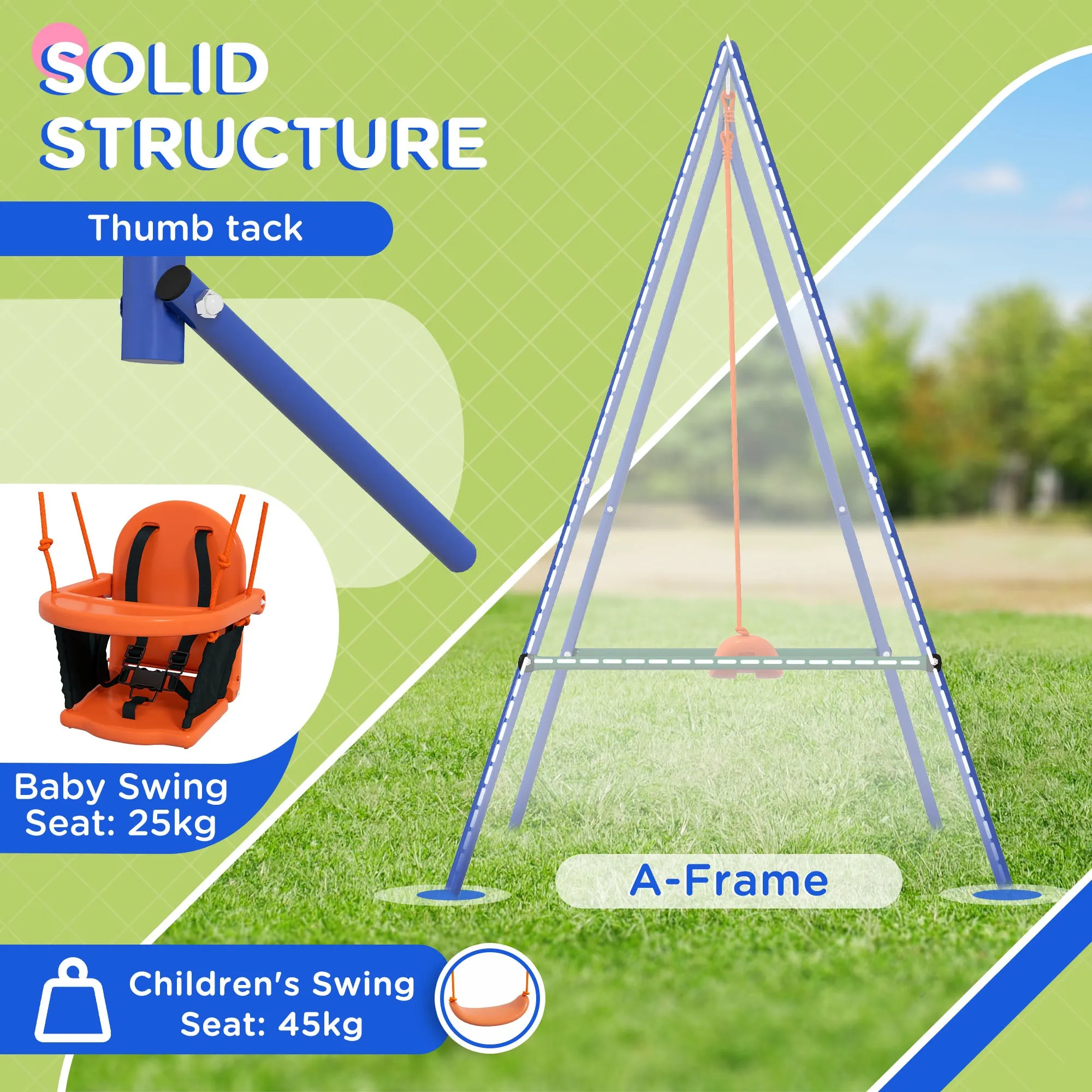 2 In 1 Metal Frame Nursery Swing w/ Comfortable Seat Safety Belt Orange