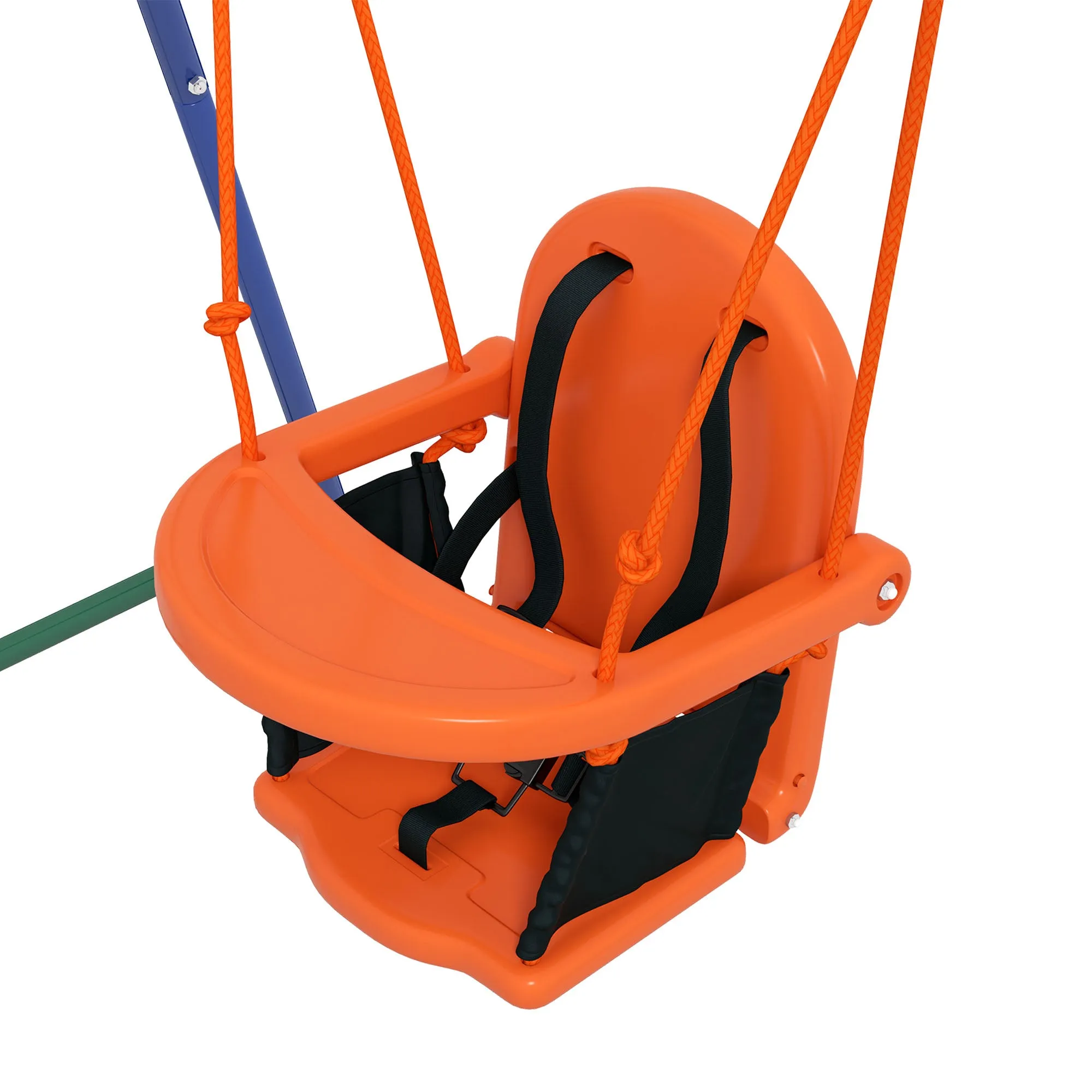 2 In 1 Metal Frame Nursery Swing w/ Comfortable Seat Safety Belt Orange