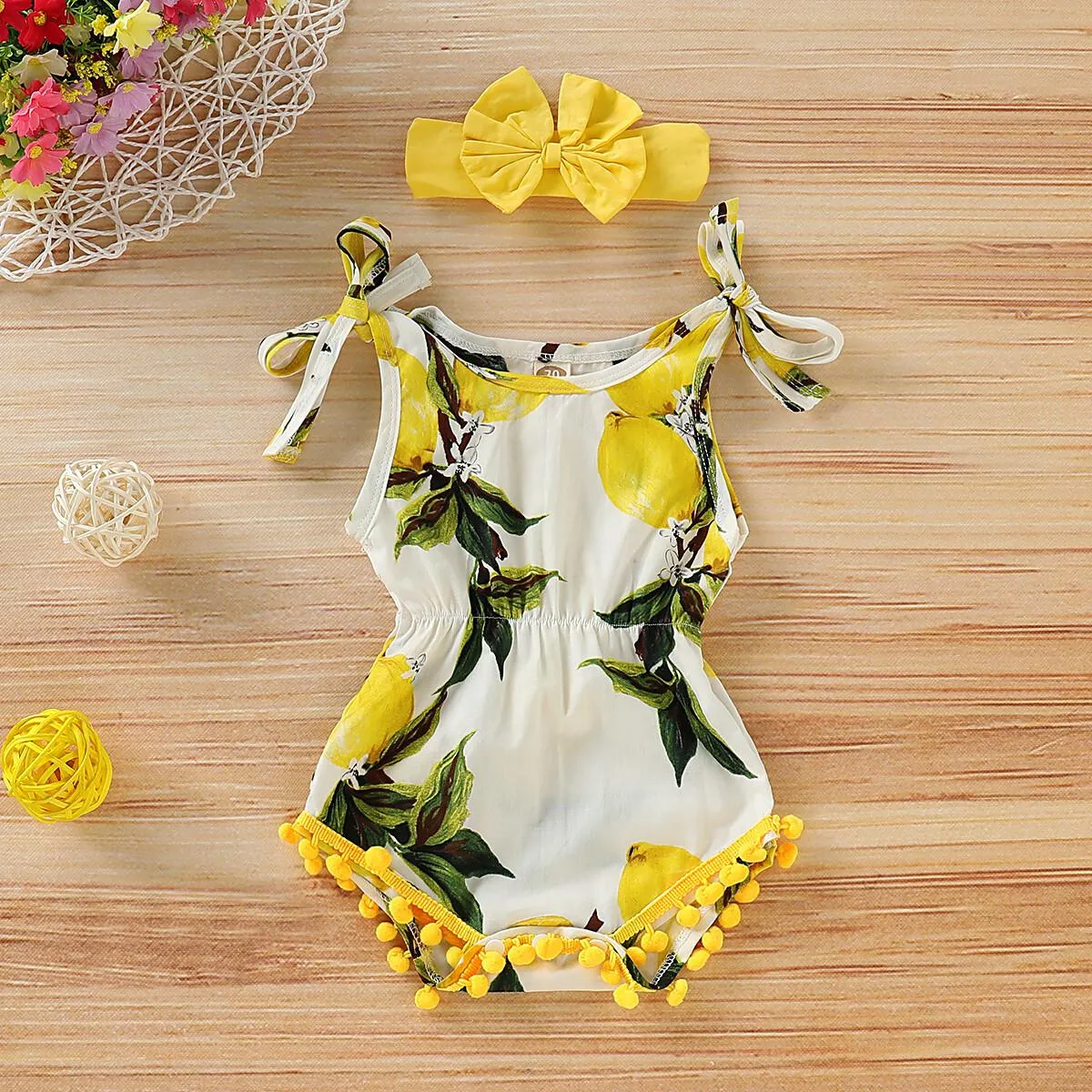 3-18M Kid Fashion Girl Clothes Strap Lemon Print One Piece Jumpsuit Baby Girl Onesie Bodysuit P Catpapa 196002