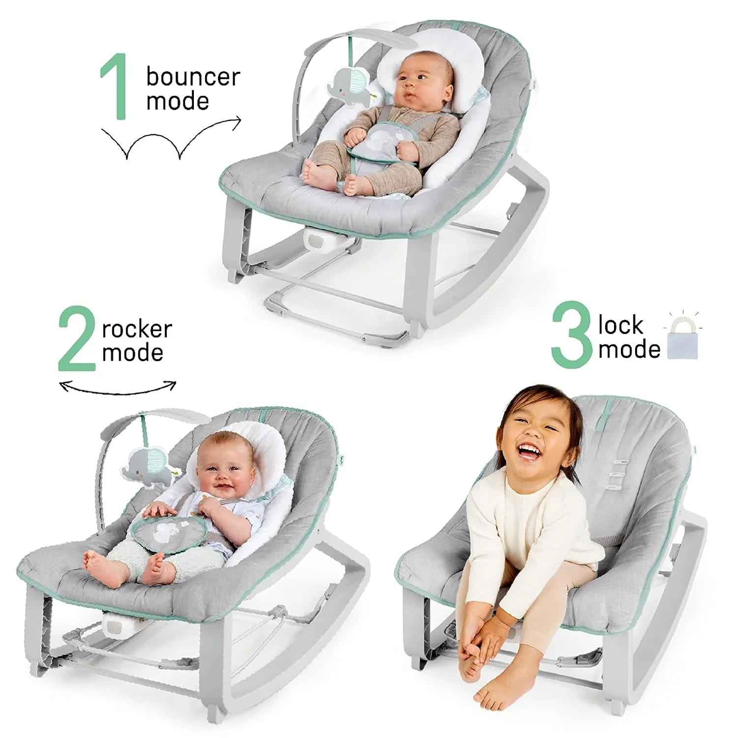 3-In-1 Grow with Me Vibrating Baby Bouncer, Seat & Infant to Toddler Rocker