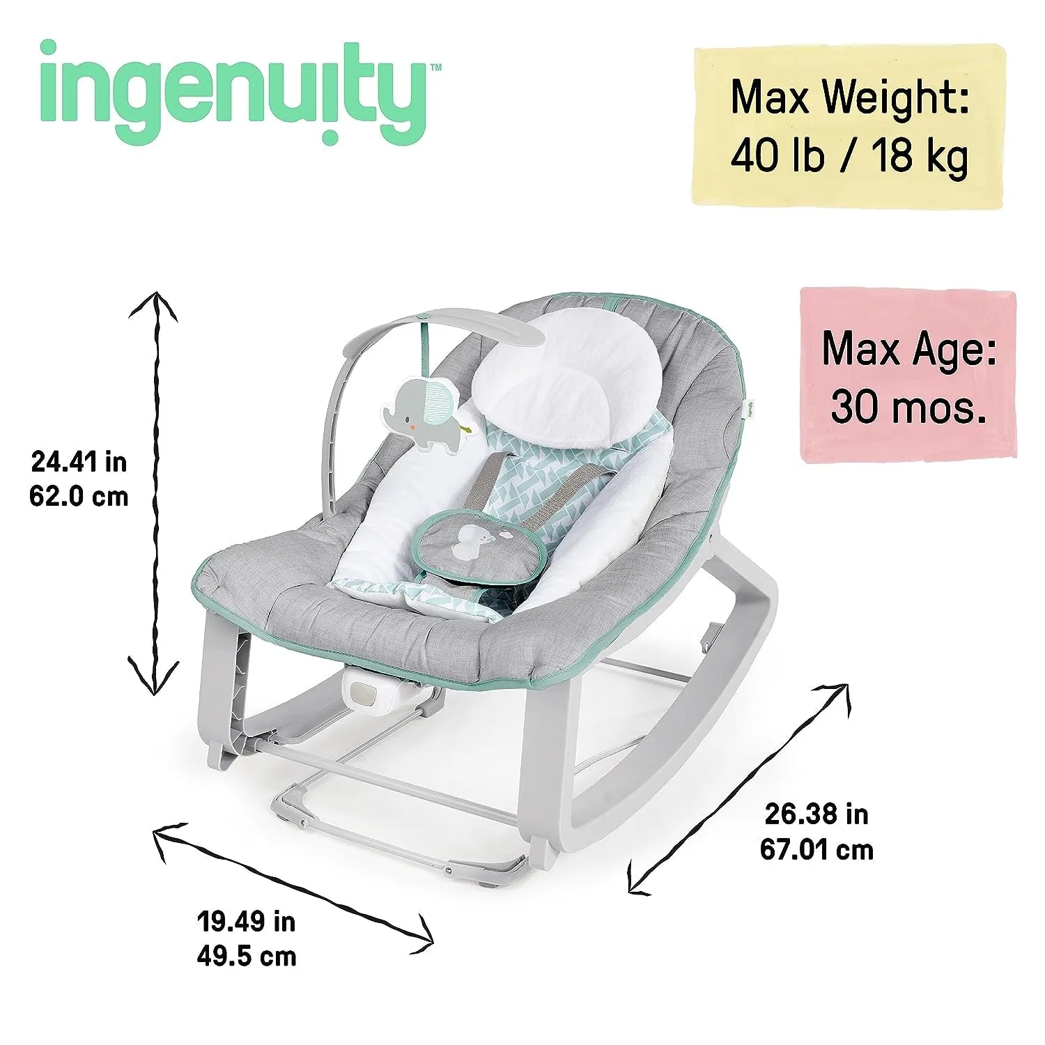 3-In-1 Grow with Me Vibrating Baby Bouncer, Seat & Infant to Toddler Rocker