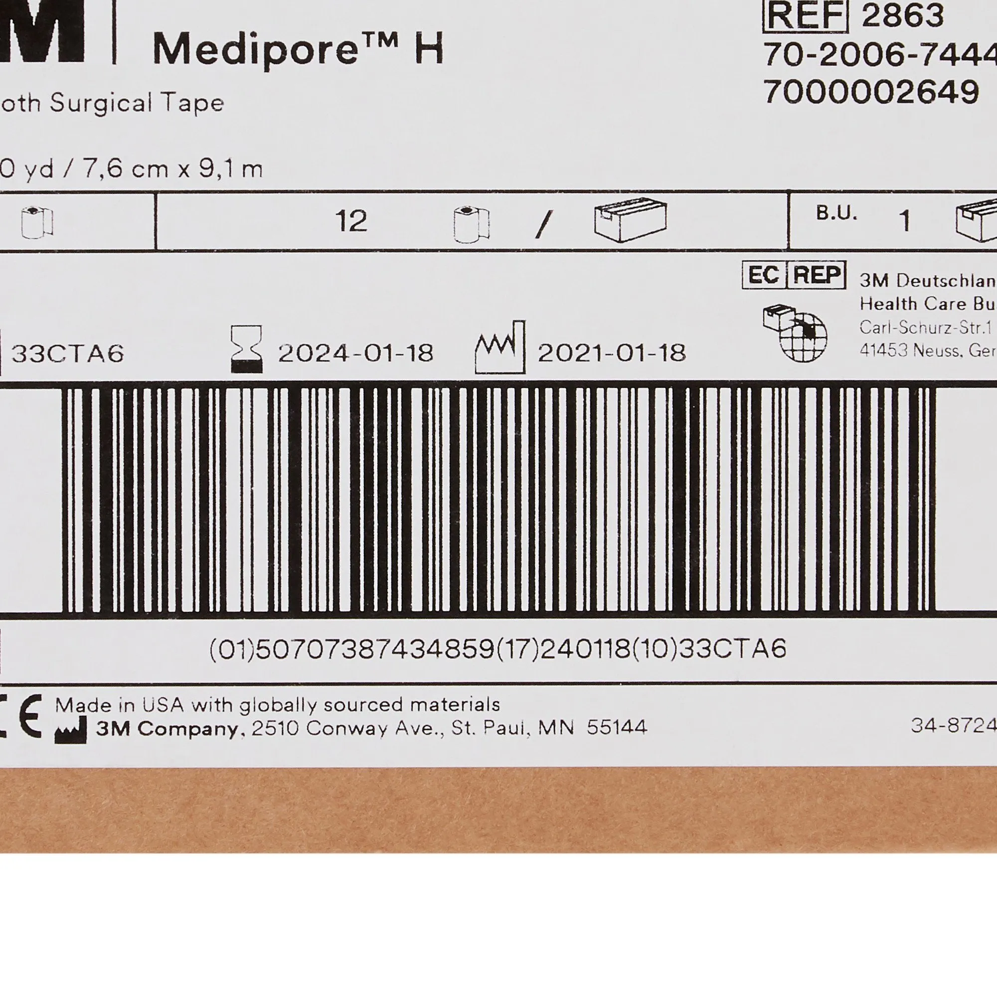 3M™ Medipore™ H Cloth Medical Tape, 3 Inch x 10 Yard, White, 1 Roll