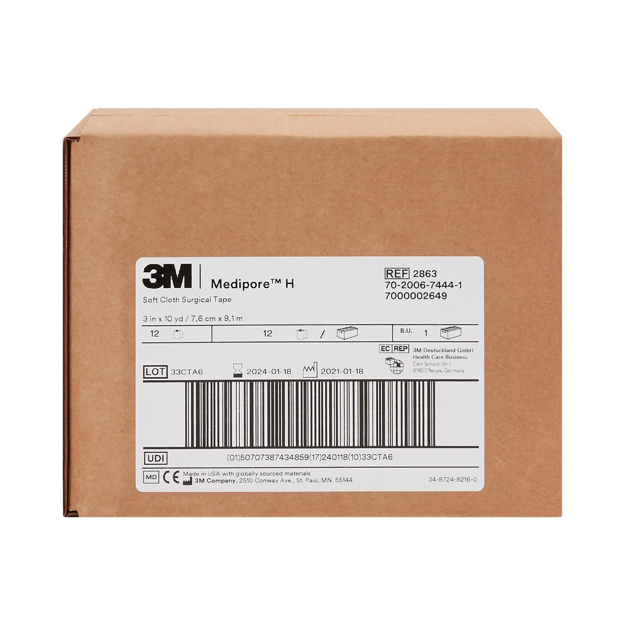 3M™ Medipore™ H Cloth Medical Tape, 3 Inch x 10 Yard, White, 1 Roll