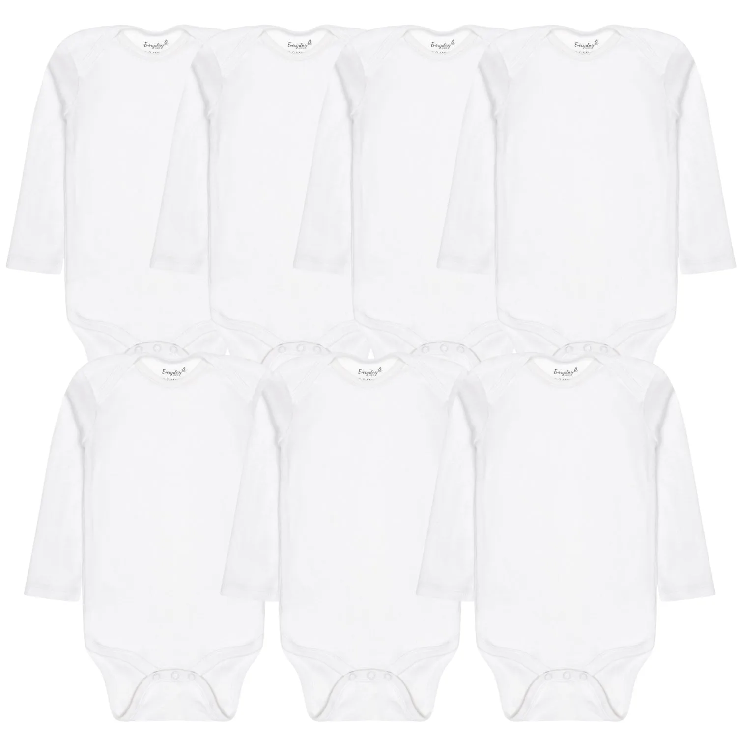 7 Pack White Long Sleeve Baby Bodysuits for Boys and Girls