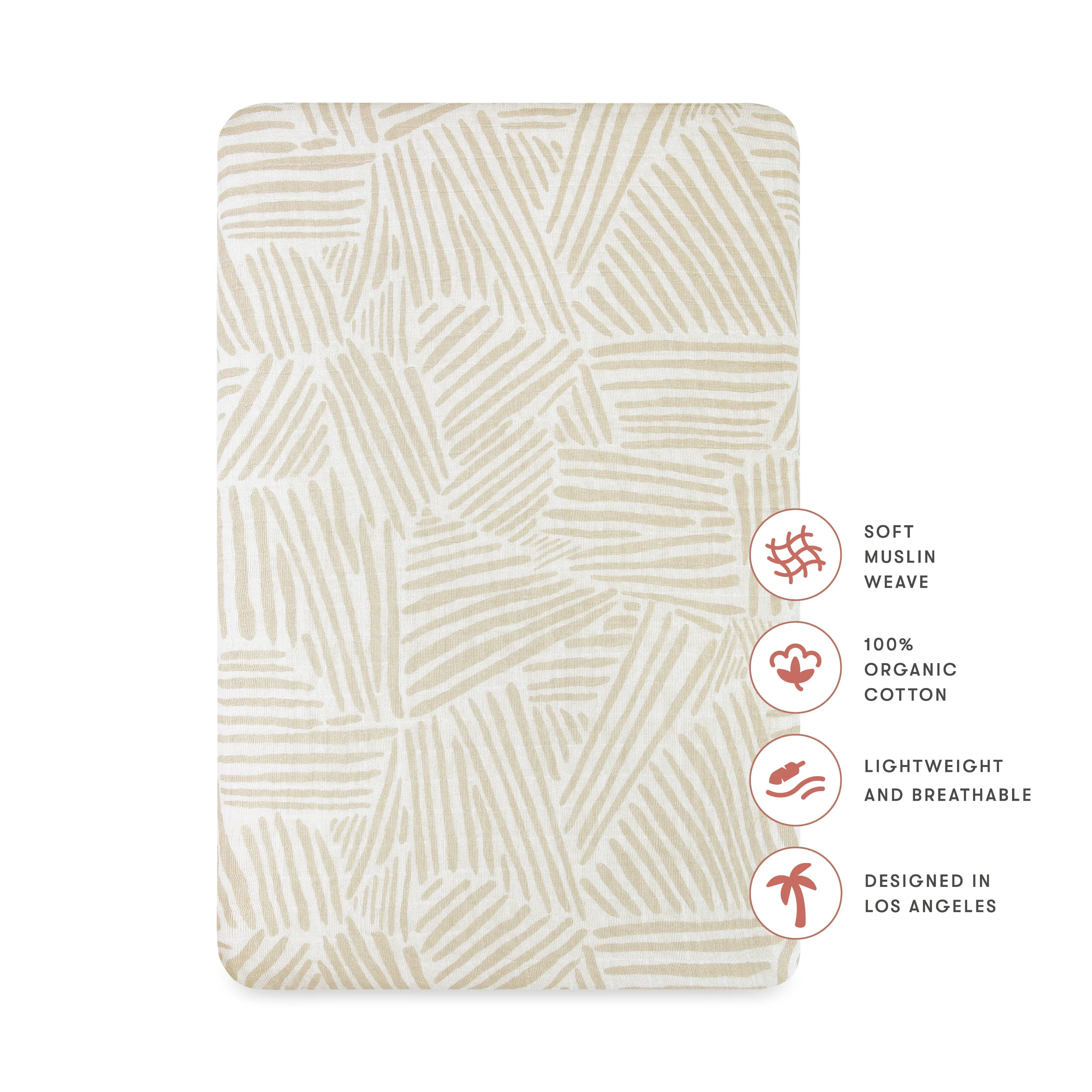 All-Stages Bassinet Sheet in GOTS-Certified Organic Muslin Cotton - Oat Stripe