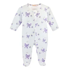Baby Club Chic - Lavender Bows Zip Footie