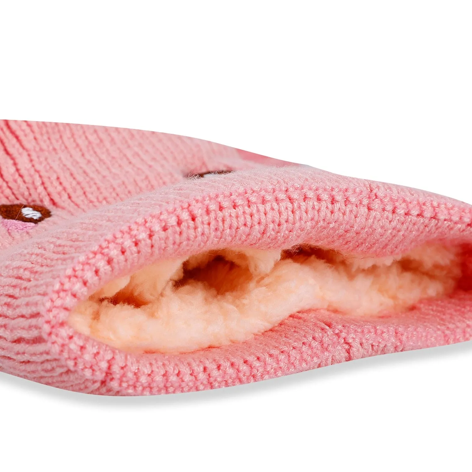 Baby Moo Bear Pom Pom Breathable Beanie Warm Knitted Woollen Cap - Pink