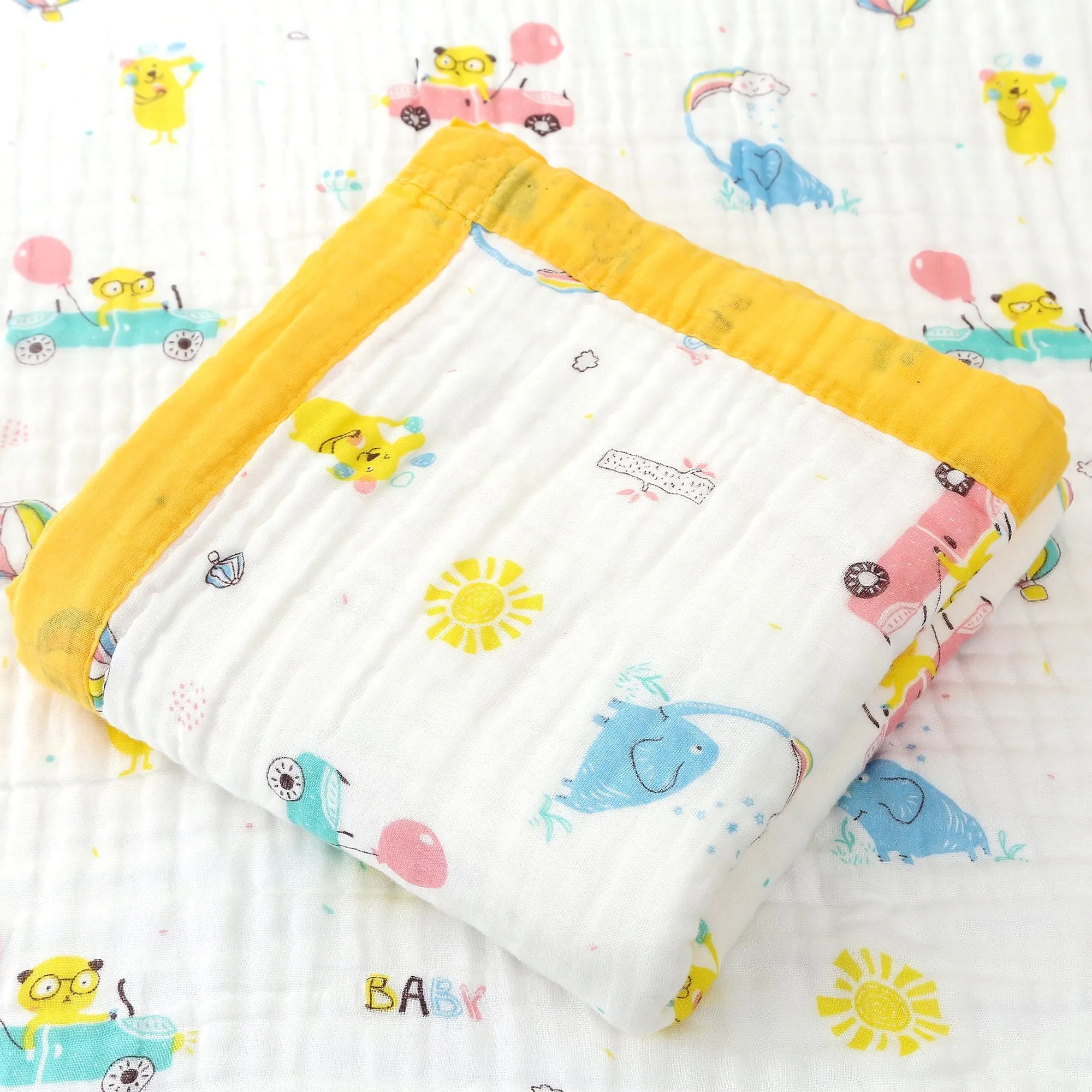 Baby Moo Blissful Life 100% Muslin Cotton 6 Layer Breathable Blanket - Yellow