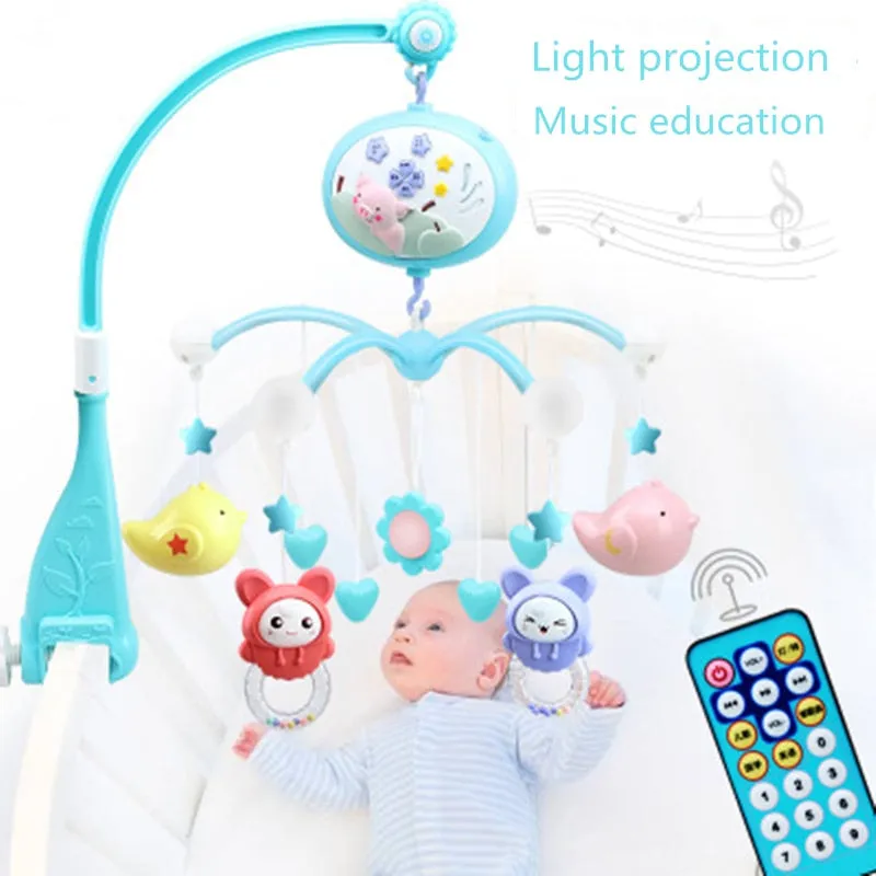 Baby Toys Crib Mobiles Rattles Music Educational Toys Bed Bell Carousel for Cots Projection Infant 0-12 Months for Newborns