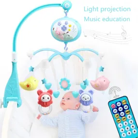 Baby Toys Crib Mobiles Rattles Music Educational Toys Bed Bell Carousel for Cots Projection Infant 0-12 Months for Newborns