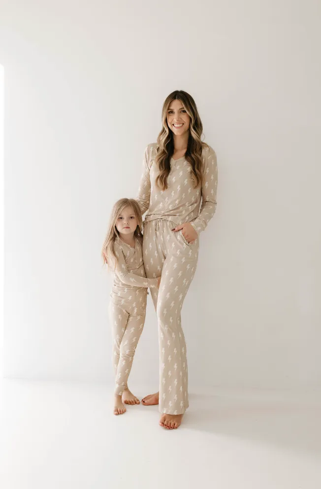 Bamboo Two Piece Pajama | Tan & Cream Lightning Bolt