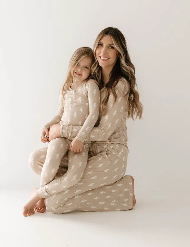 Bamboo Two Piece Pajama | Tan & Cream Lightning Bolt