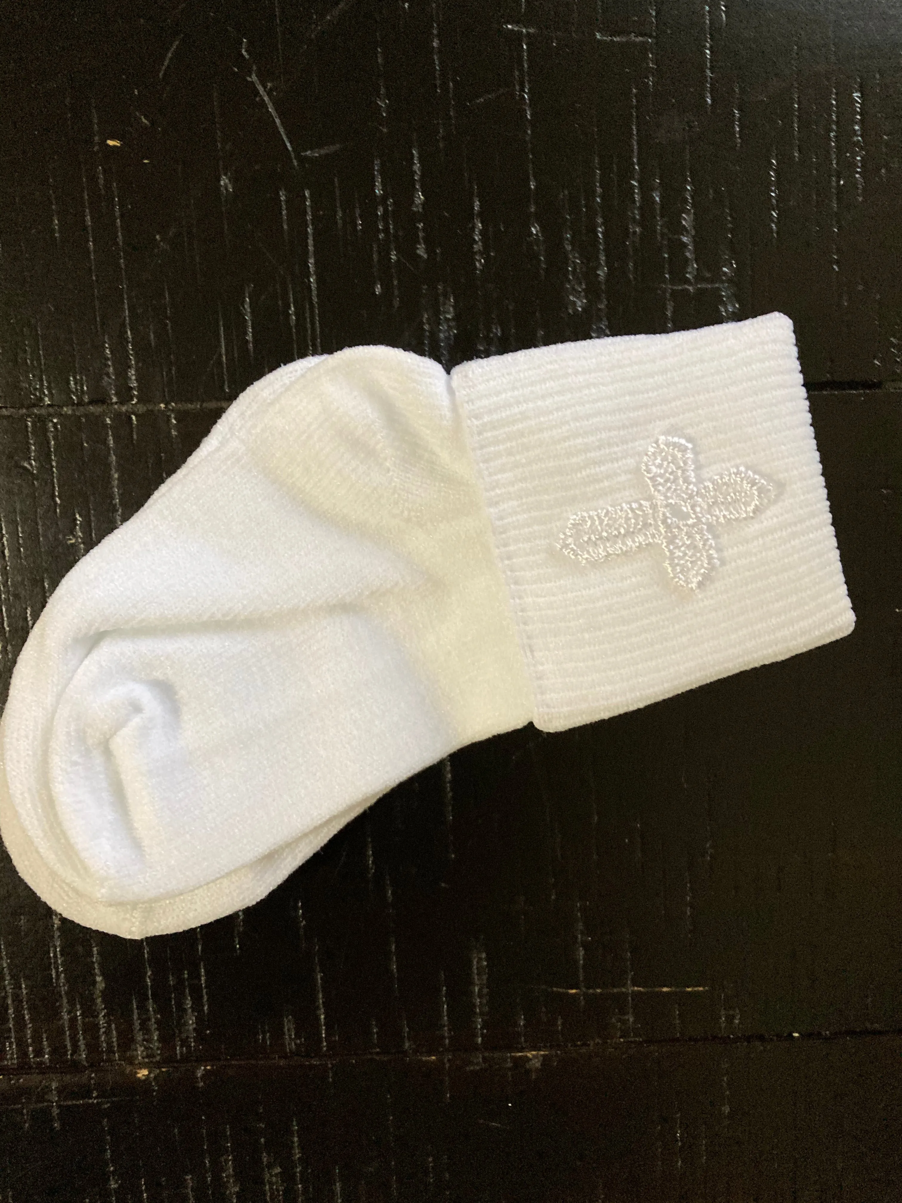 Boy baptism socks with cross
