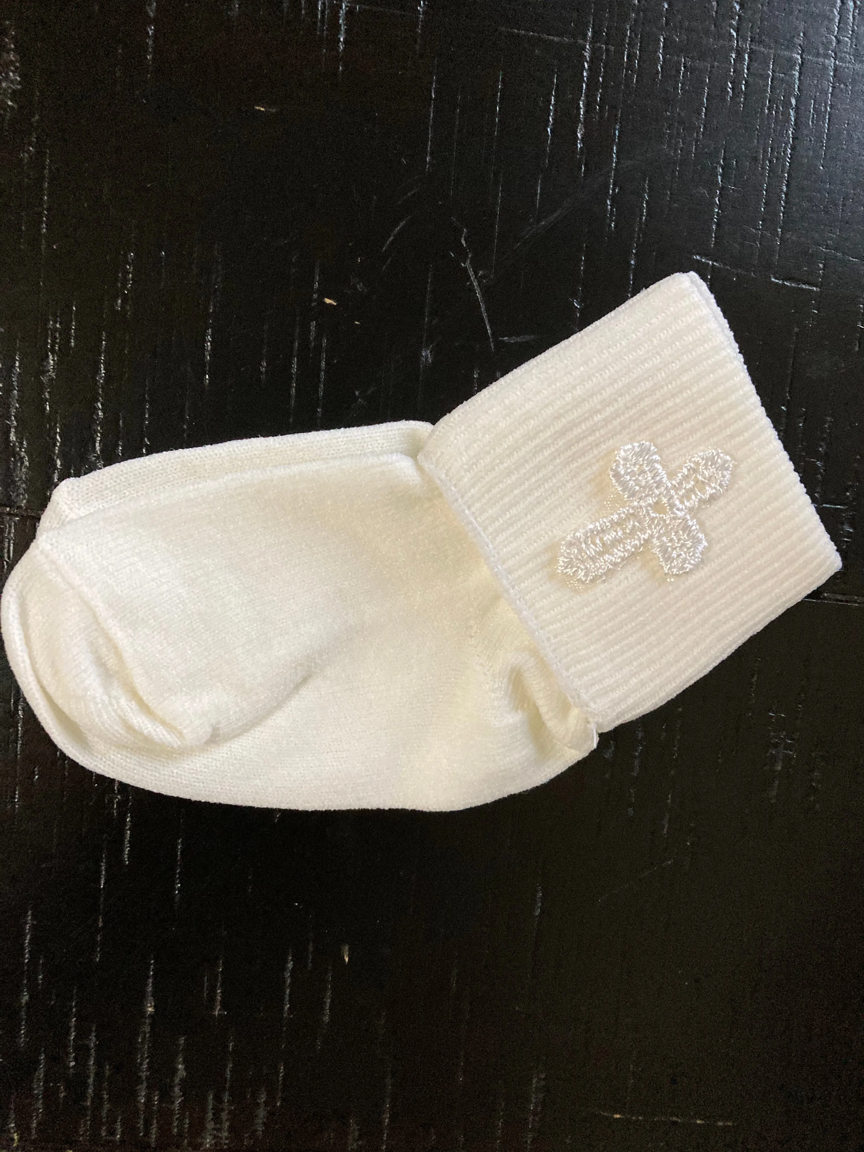 Boy baptism socks with cross