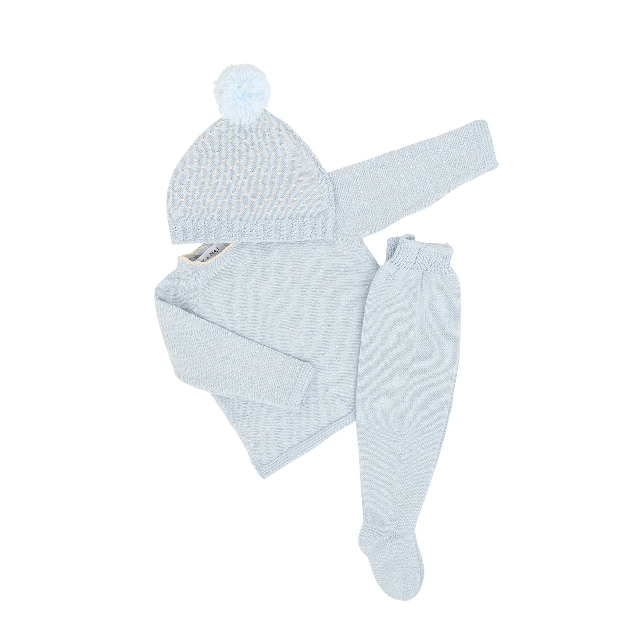 Cotton 3 Piece Knit Gift Set - Sky Blue