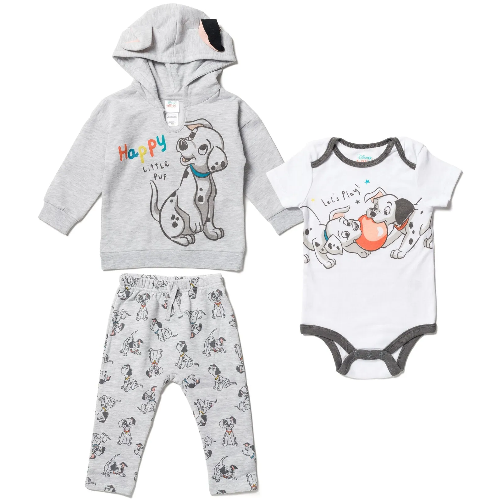 Disney Disney Classics Patch Fleece Pullover Hoodie Bodysuit and Pants 3 Piece Outfit Set