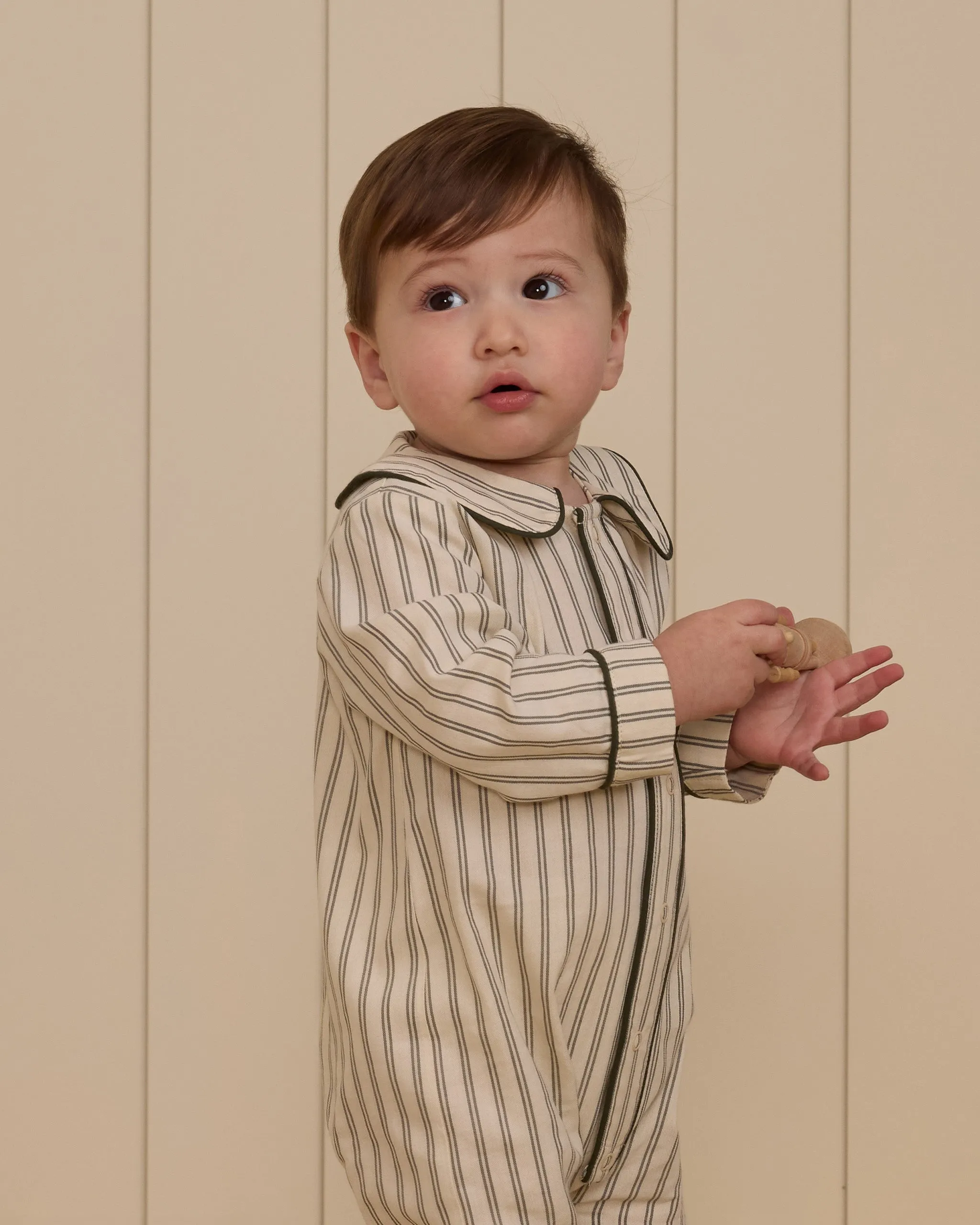 Forest Pinstripe Baby Pajama Romper