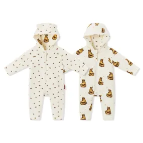 Honey Bear Reversible Quilted Waffle Knit Hooded Jumpsuit