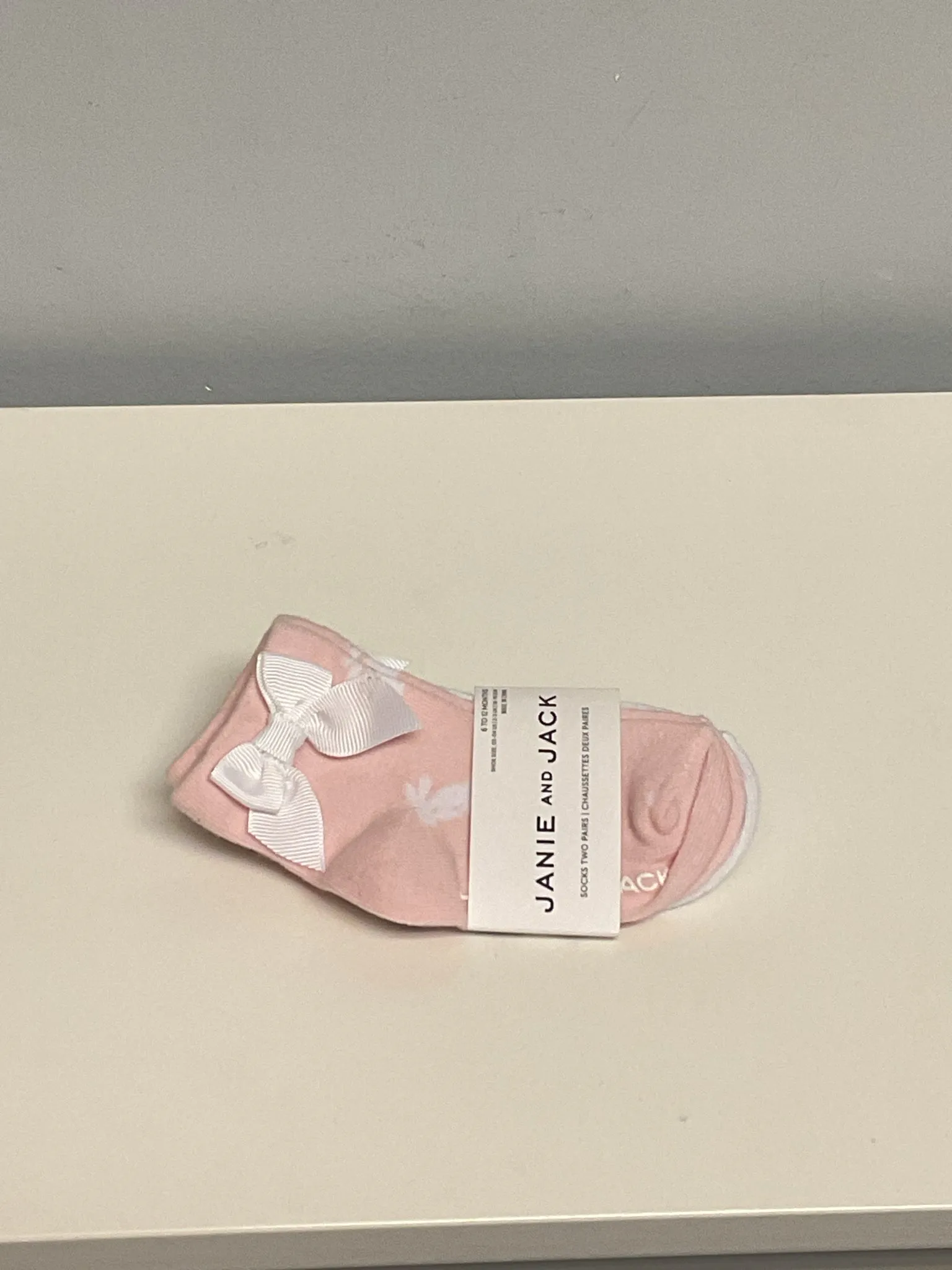 Janie and Jack Size 6M Pink & Beige Cotton Infant Girls Socks & Tights