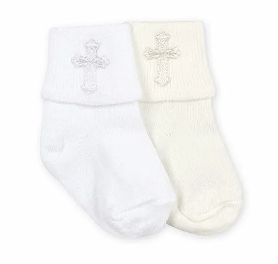 Jefferies Christening Cross Socks for Baby Boys - White or Ivory