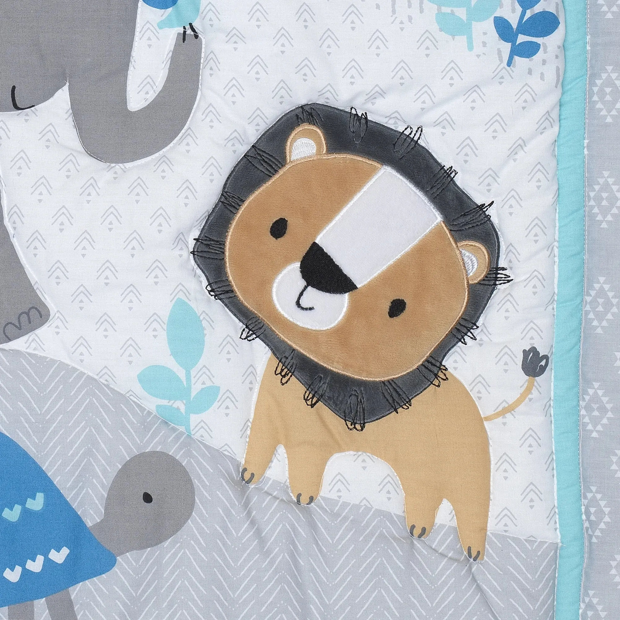 Jungle Fun 3-Piece Crib Bedding Set - Blue, Gray, White