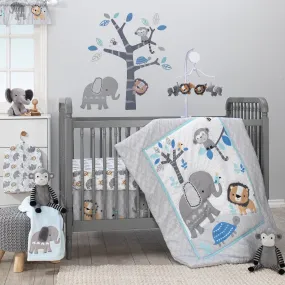 Jungle Fun 3-Piece Crib Bedding Set - Blue, Gray, White Jungle Fun 3-Piece Crib Bedding Set - Blue, Gray, White