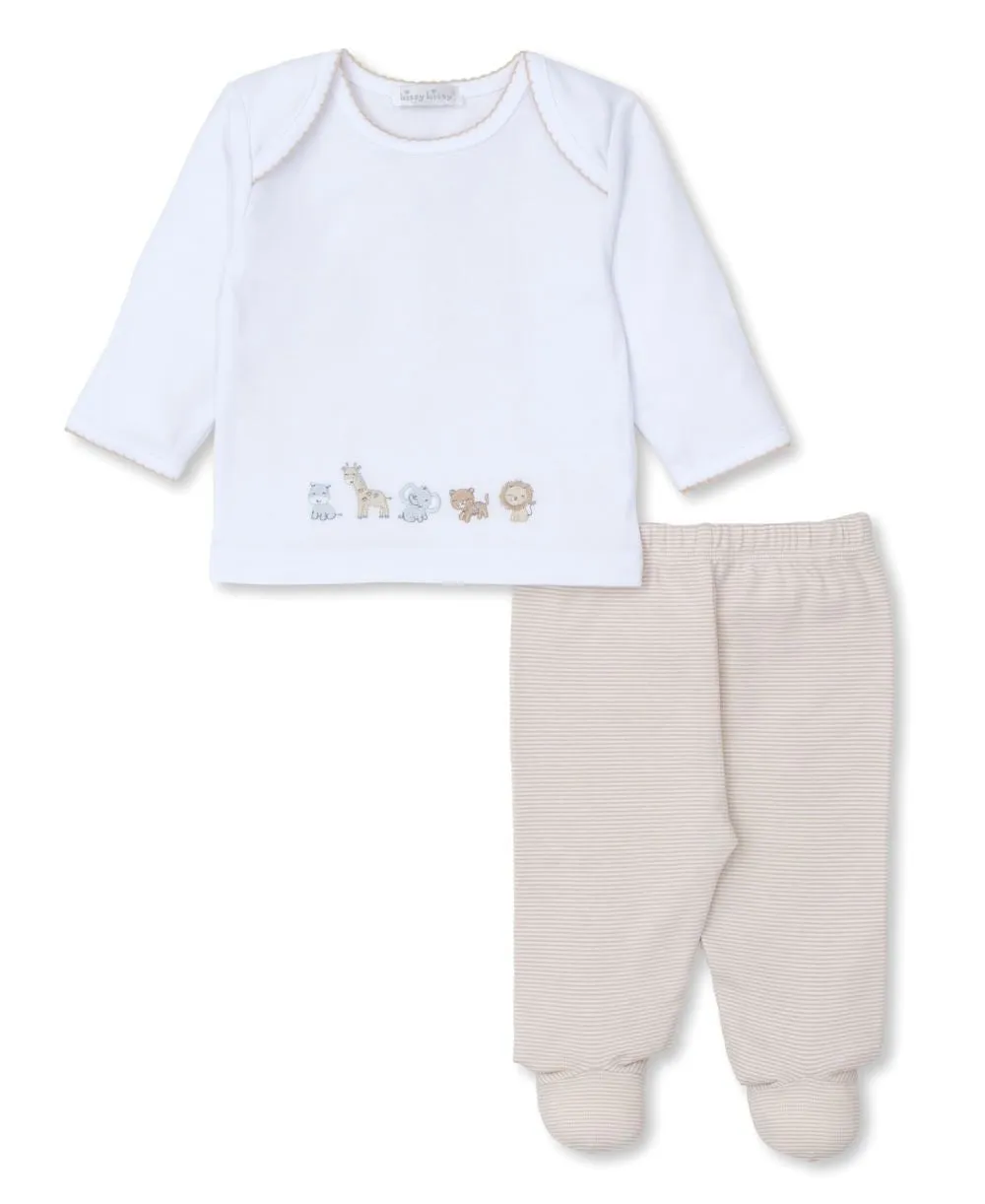 Kissy Kissy Baby Boys Tan Safari Squad Footed Pants Set