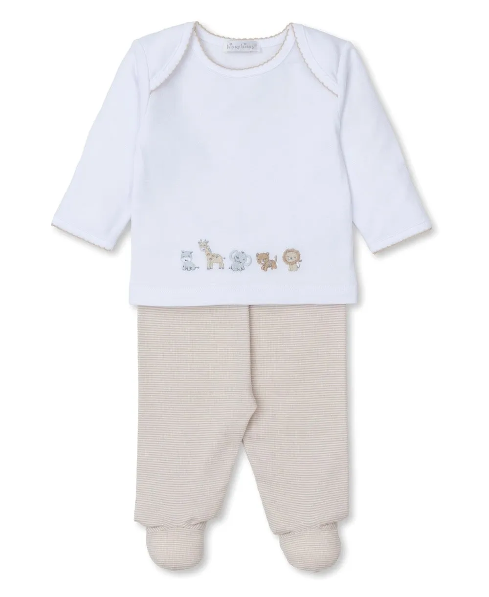 Kissy Kissy Baby Boys Tan Safari Squad Footed Pants Set
