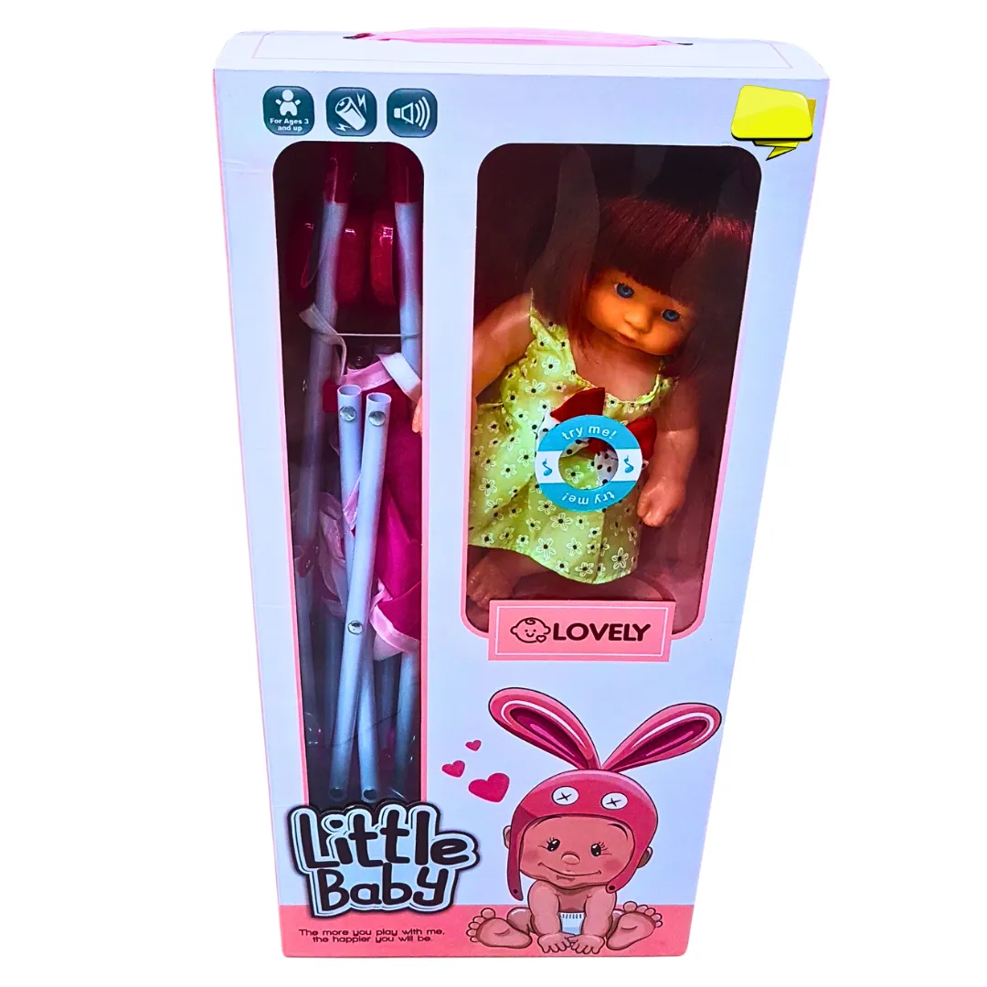 Little Baby Doll with Stroller – Interactive Toy Set for Kids 3  – Role-Play and Caregiving Fun