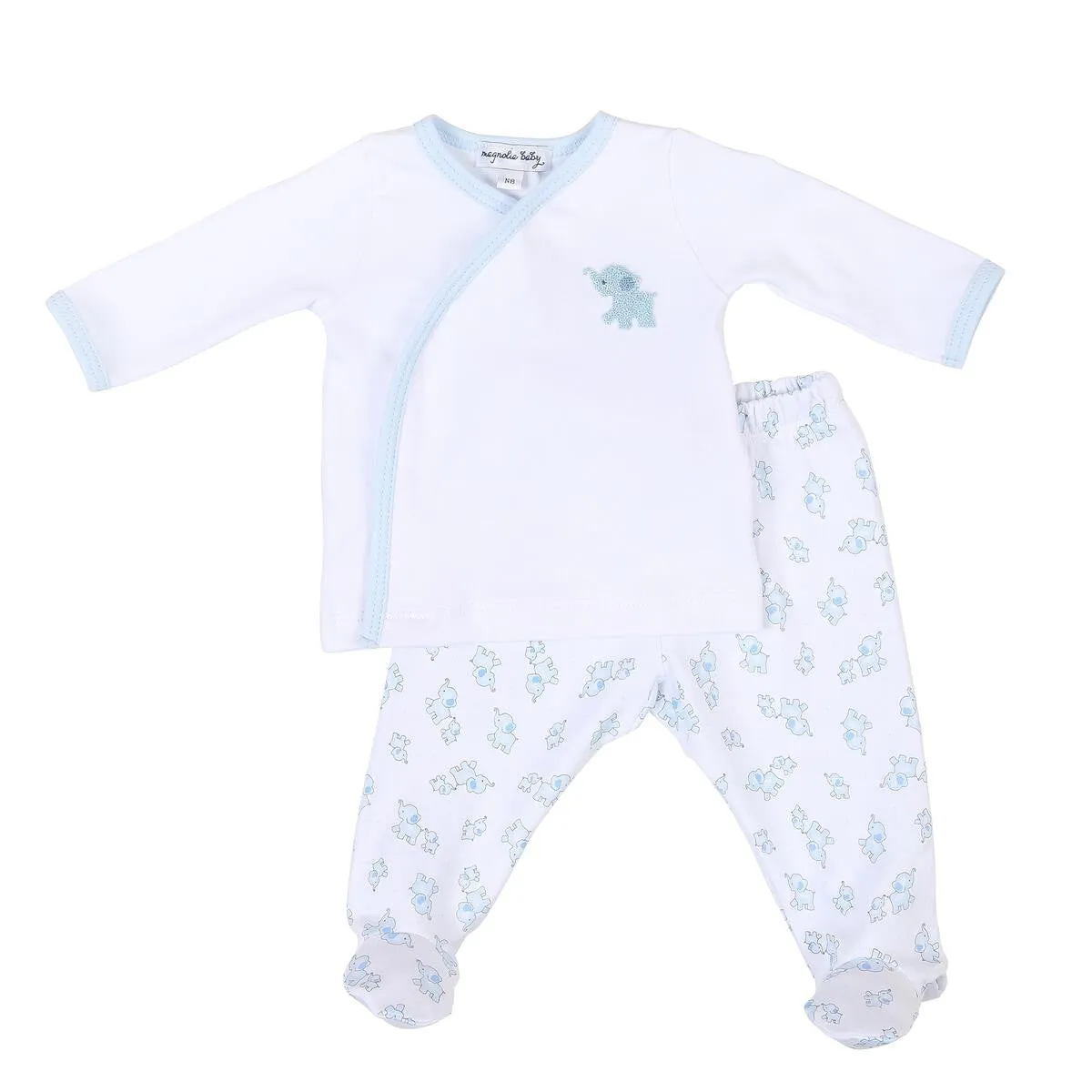 Magnolia Baby Boys Blue Tiny Elephants Printed Footed Pant Set