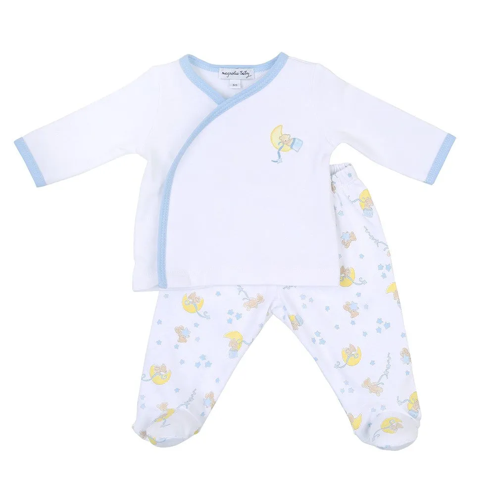 Magnolia Baby Boys Moon and Stars Blue Printed Footed Pant Set