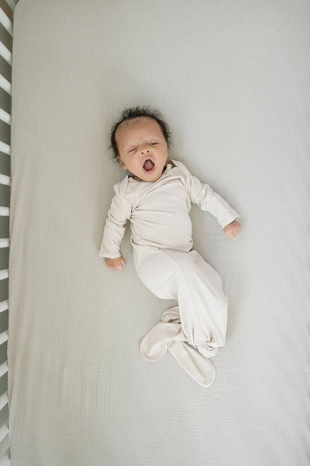 Natural Bamboo Knotted Gown: 0-3 Months
