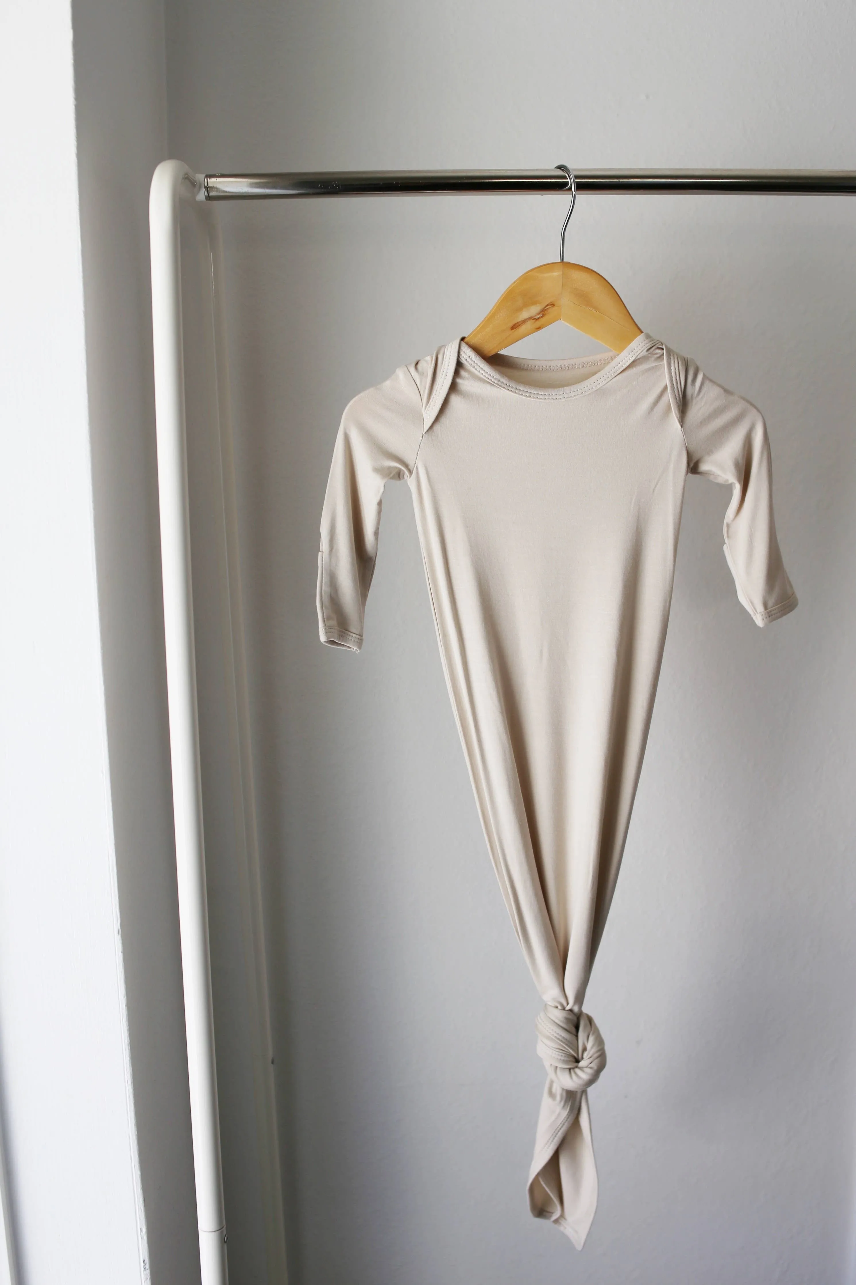 Natural Bamboo Knotted Gown: 0-3 Months