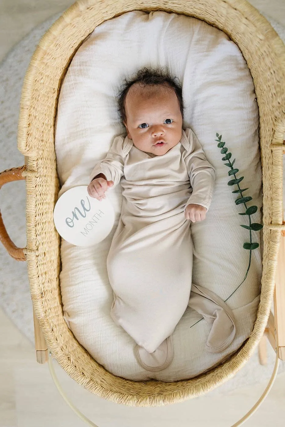 Natural Bamboo Knotted Gown: 0-3 Months