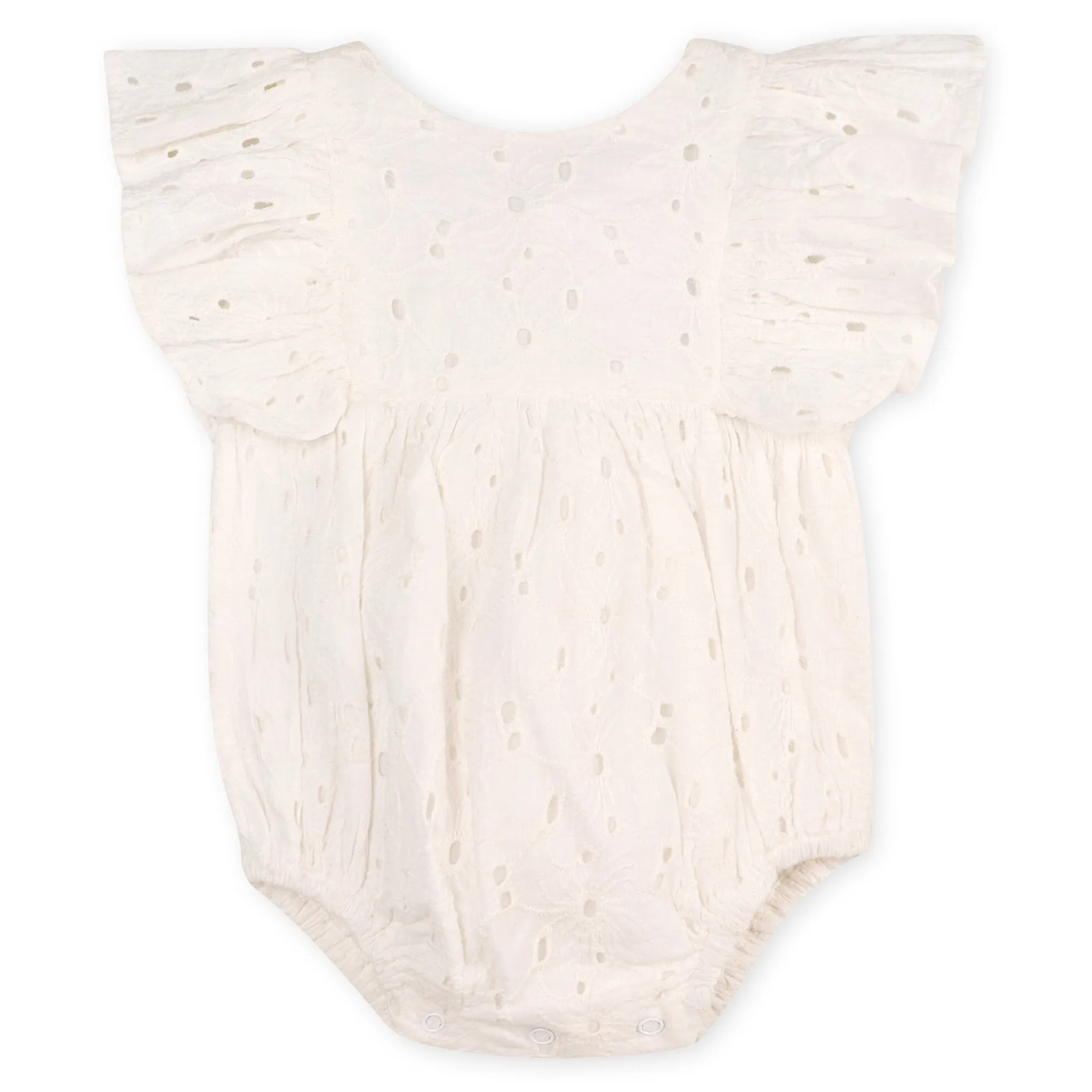 Organic Cotton Luna Schiffli Floral Eyelet Ruffle Sleeve Big Bow Baby Girl Romper