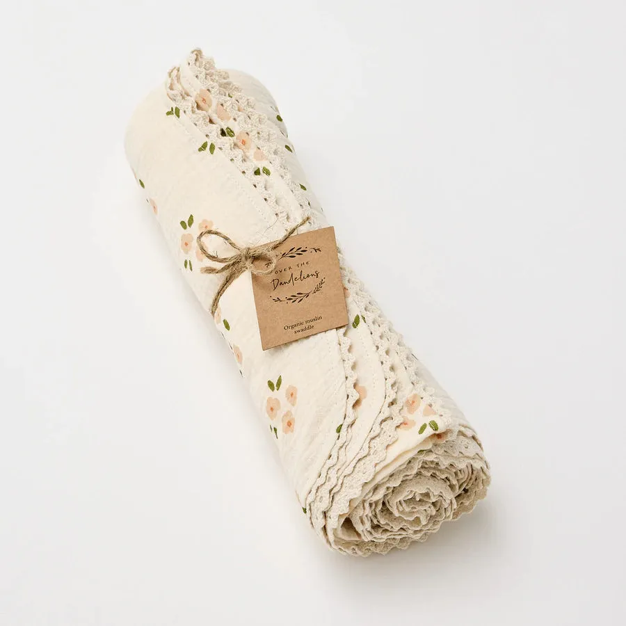 Over the Dandelions Swaddle with Lace - Daisy