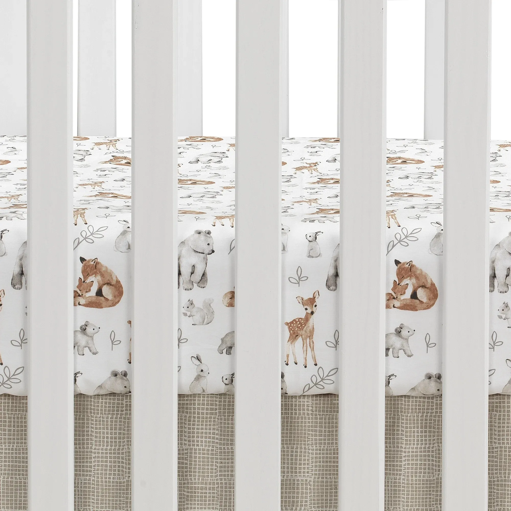 Painted Forest 4-Piece Crib Bedding Set - Gray, Beige, White