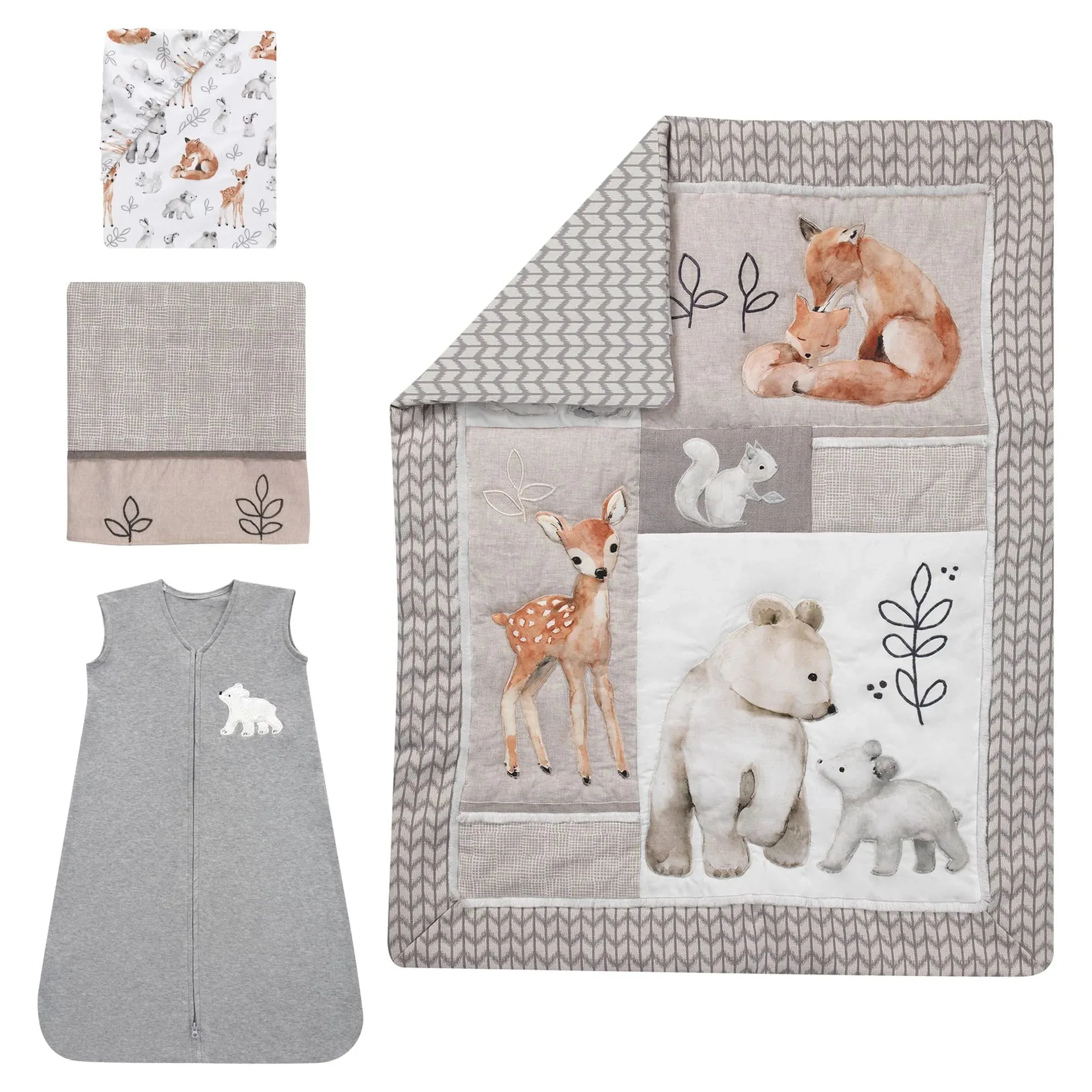 Painted Forest 4-Piece Crib Bedding Set - Gray, Beige, White
