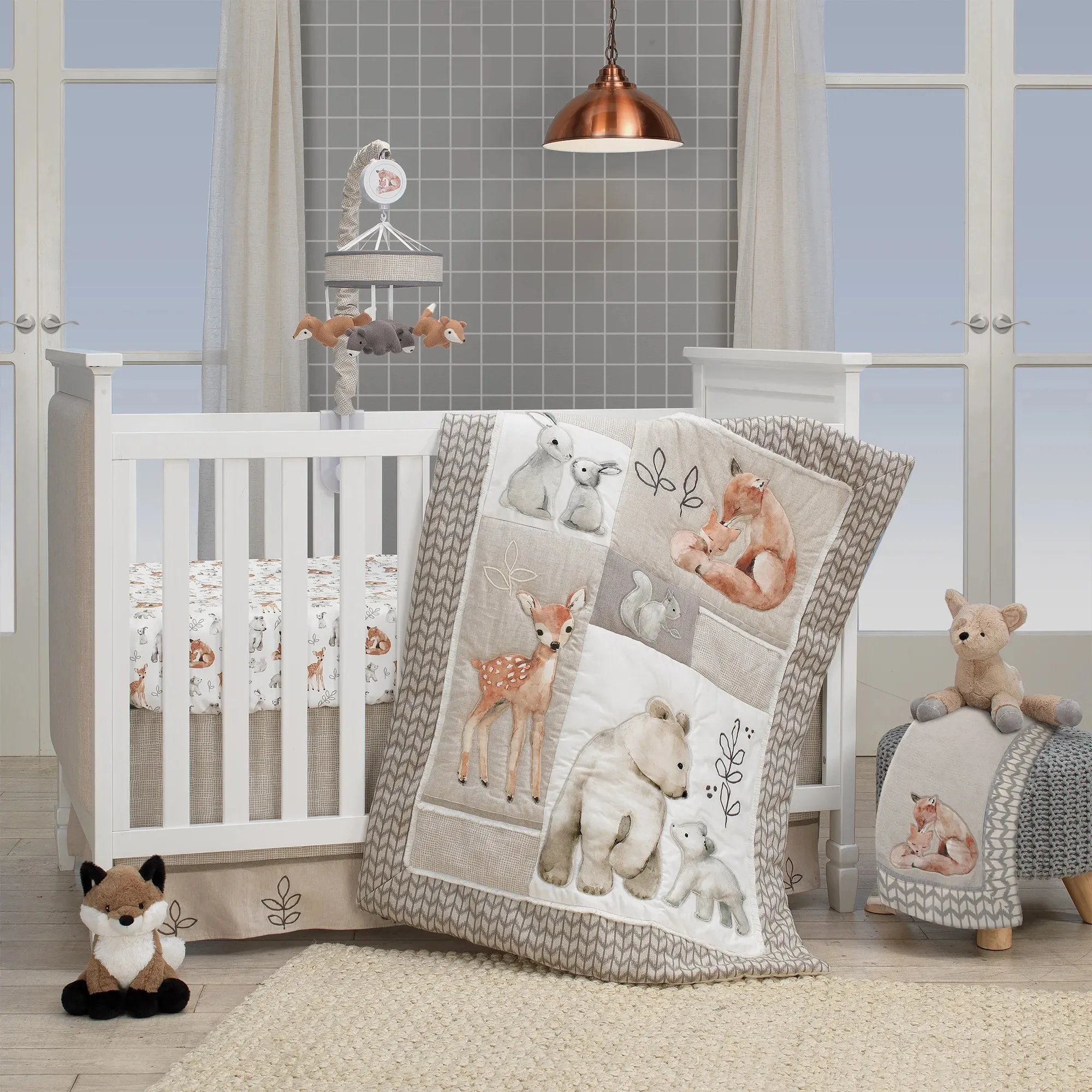 Painted Forest 4-Piece Crib Bedding Set - Gray, Beige, White