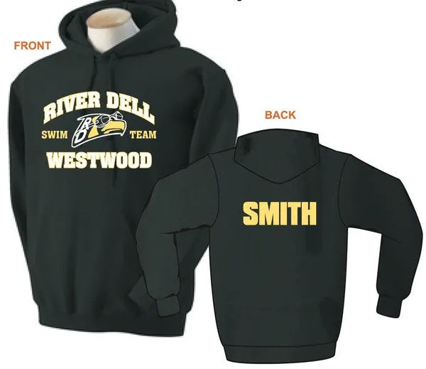 PULLOVER HOODED SWEATSHIRT with CUSTOM NAME ON BACK / BLACK