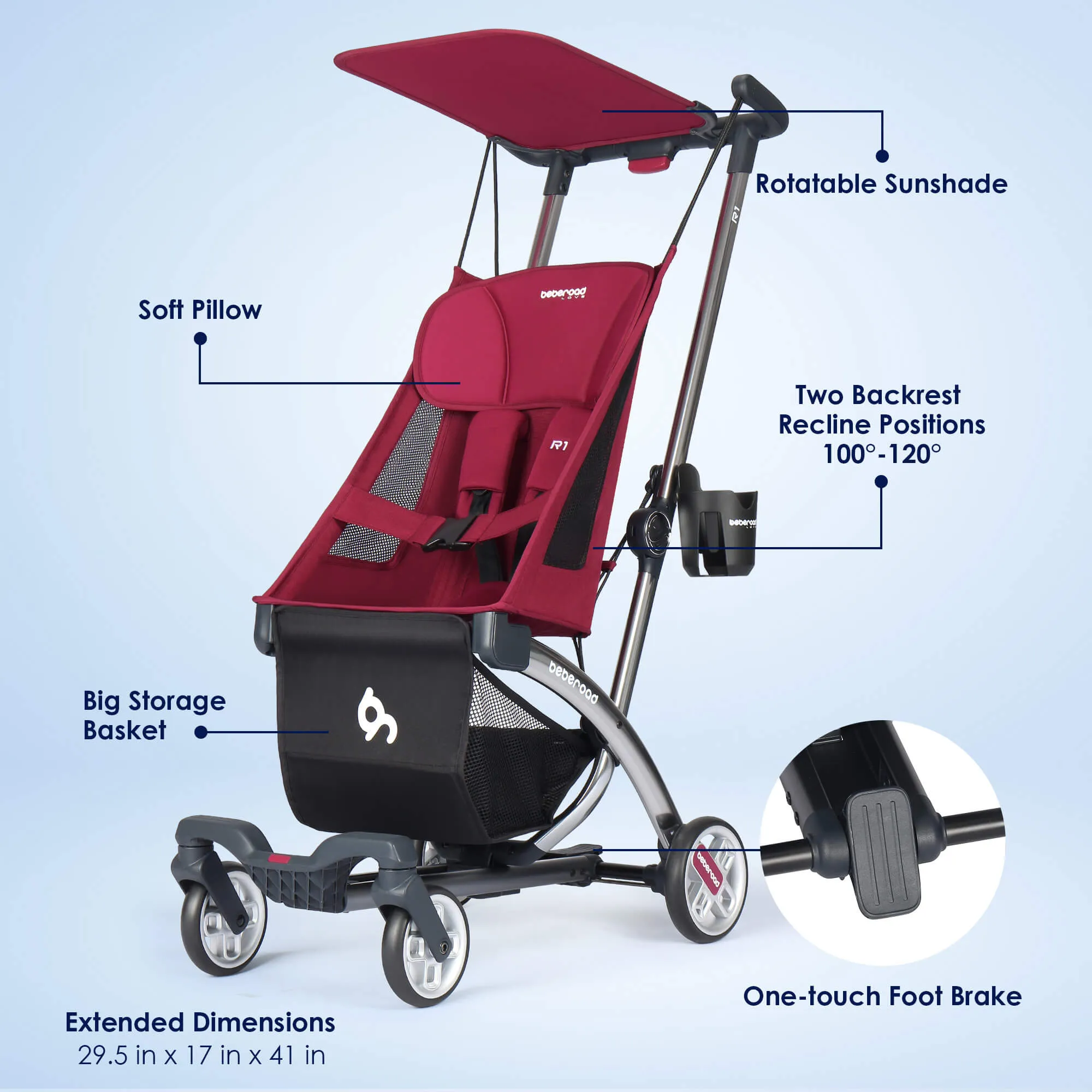 R1 Auto-Folding Ultra Lightweight Travel Baby Stroller