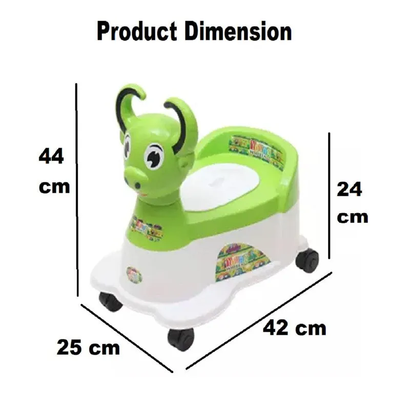 Scooter Shape Green Buffalo Musical Potty Seat Training with Easy Grip Handles, Wheels, Non-toxic Material Comfortable Backseat