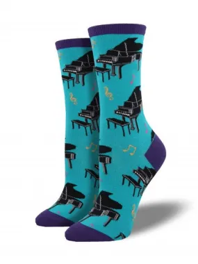 Turquoise Baby Grand Piano Socks (Women's)