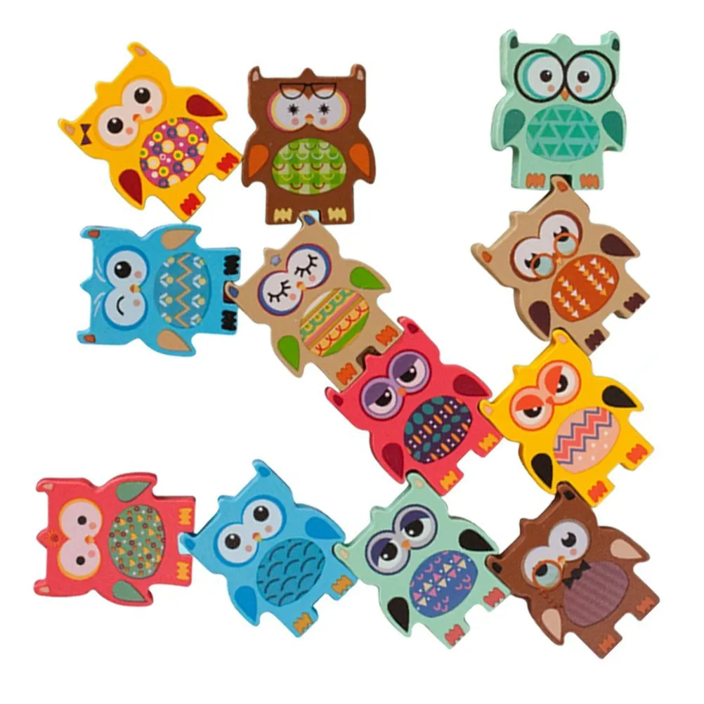 Wooden Owl Balance Stacking Game