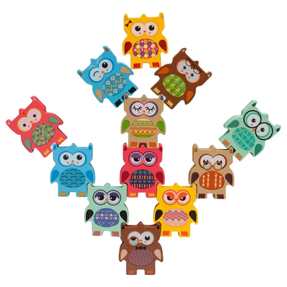 Wooden Owl Balance Stacking Game